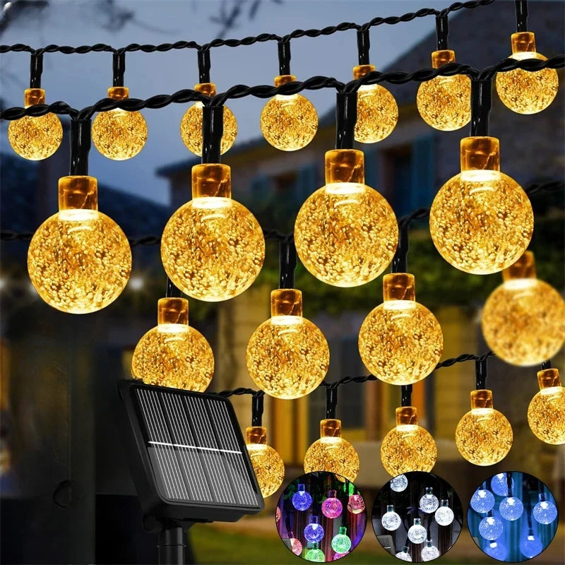 Solar String Lights 60 LED Crystal Globe 8 Modes IP65 Waterproof