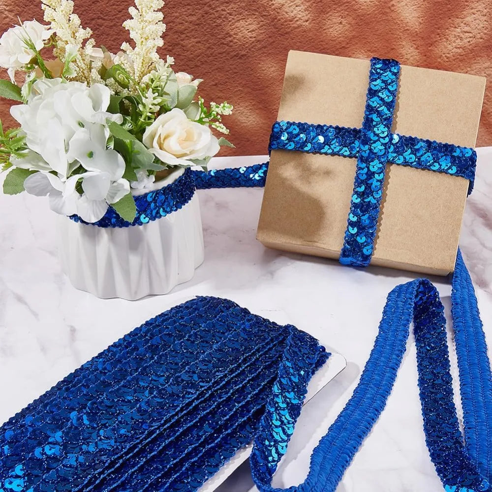 Blue Sequin Trim Roll 3-Row Paillette Ribbon 13m | Craft & Sewing