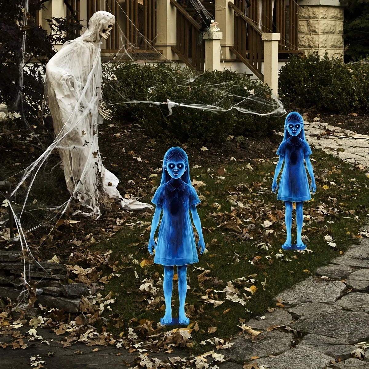 Halloween Metal Yard Signs Twin Ghosts Garden Stake Outdoor Patio