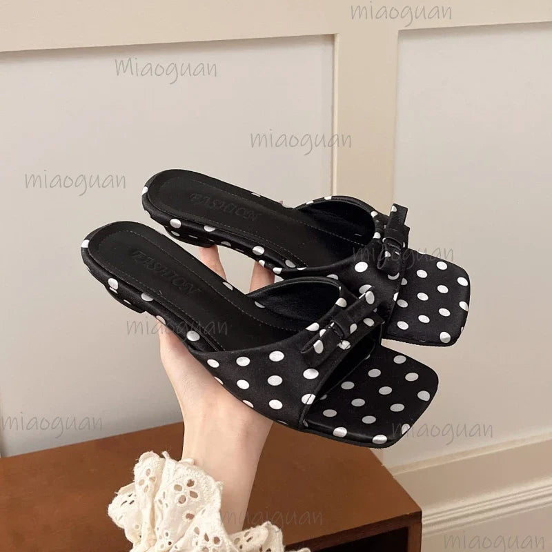 Women's Polka Dot Flat Sandals – Open Toe Summer Slides