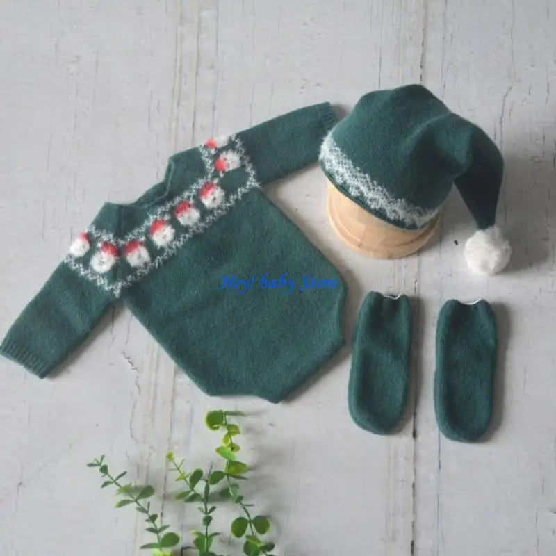 Newborn Knitted Romper Hat & Socks Set | Baby Photo Outfit