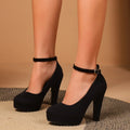 Women's Retro Mary Jane Flats – Black Suede Ankle Strap Shoes