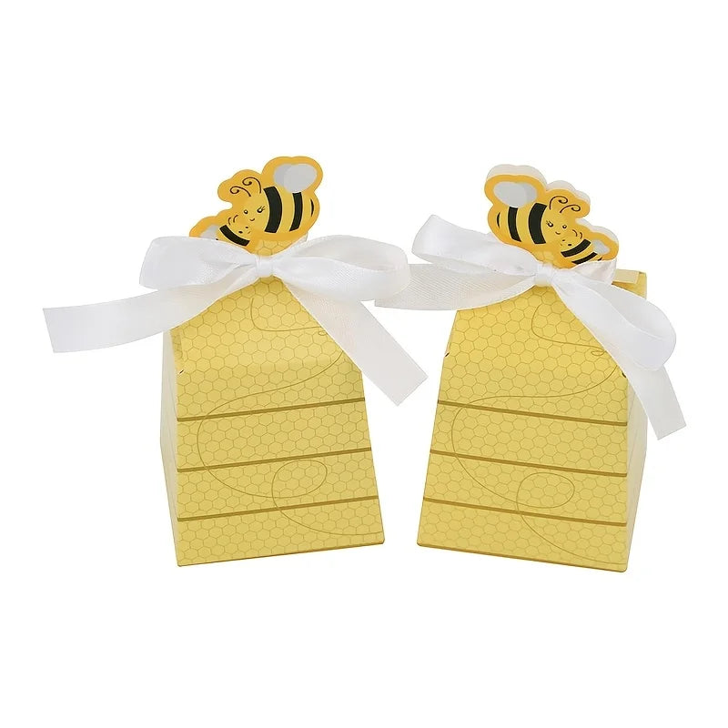 30 Bee Design Paper Gift Boxes with Ribbon Bows | Party Candy Boxes