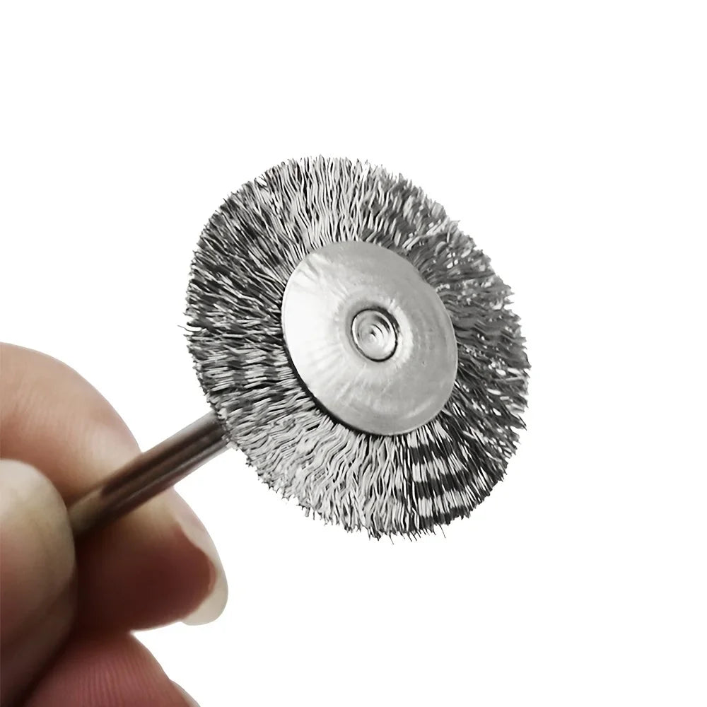 10-Pc T-Shape Steel Wire Brush Wheel Set – 1/8" Dremel Mandrel