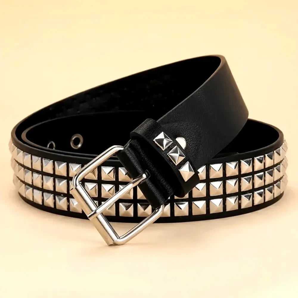 Square Rivet Punk Belt – Unisex PU Leather Jeans Belt