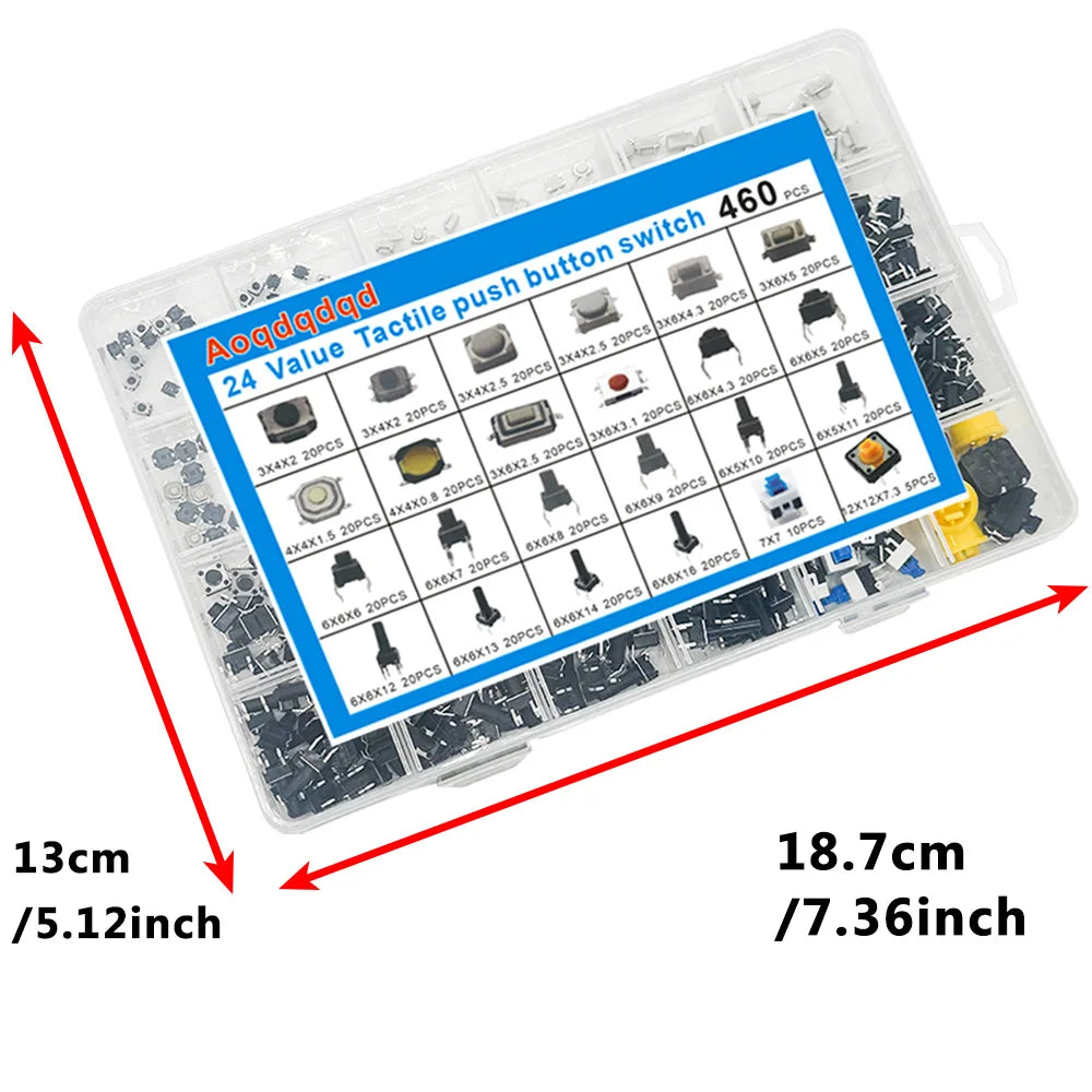 460-Piece SMD Tactile Push Button Switch Kit – 24 Values