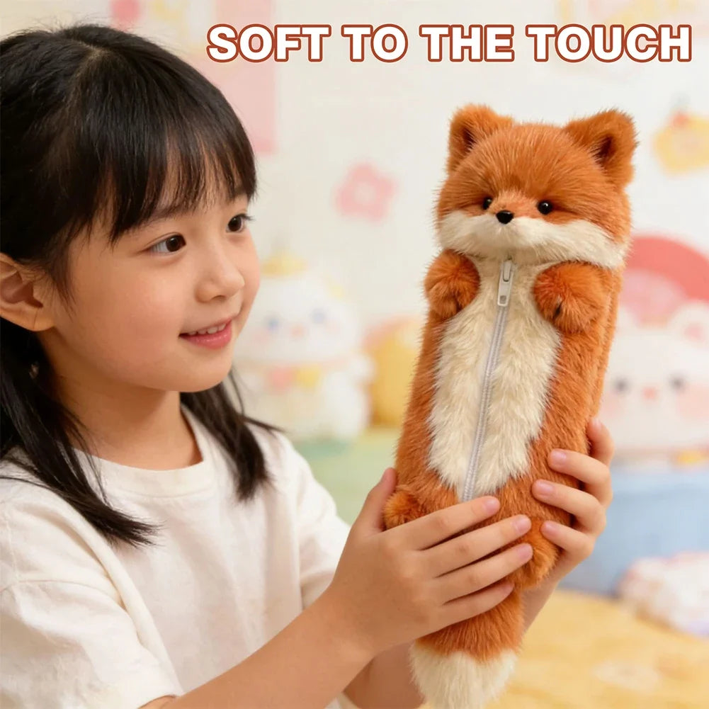 Plush Fox Pencil Case – Large Capacity Animal Stationery Pouch