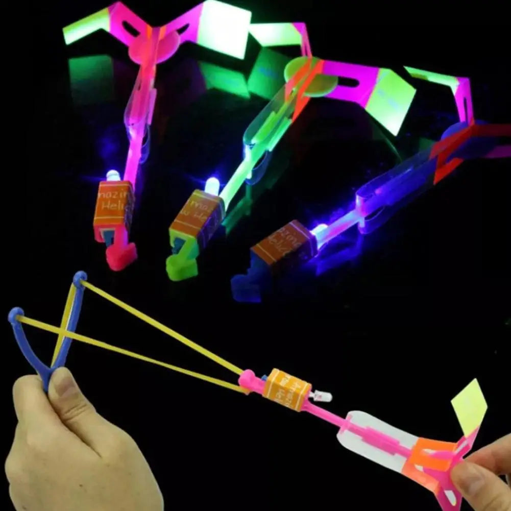 10-Pack LED Light Rockets with Slingshot Launcher – Flying Toy