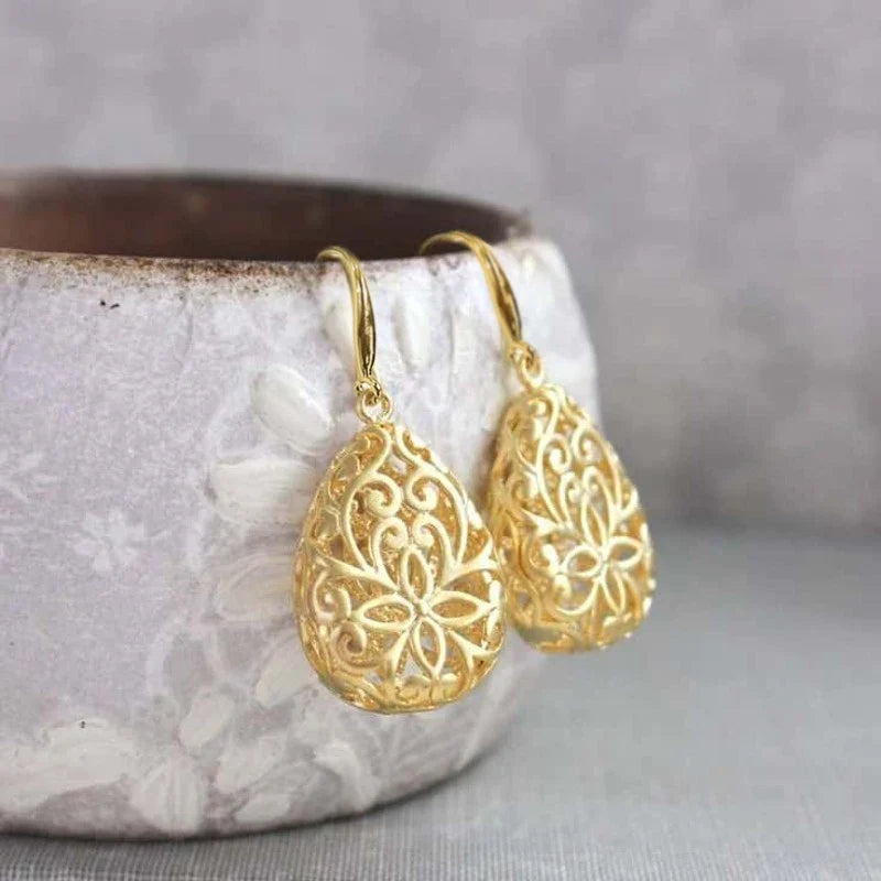 Huitan Gold Drop Earrings – Hollow Geometric Women's Jewelry