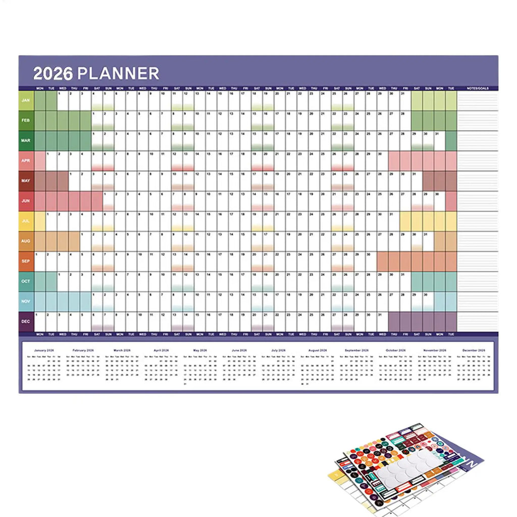 Yearly Calendar 2026 Monthly Wall Planner Reusable Scheduling
