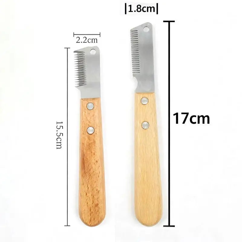Professional Pet Hair Removal Knife Dog Comb Stainless Wooden Handle