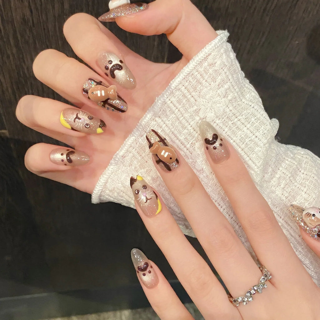 Handmade Cat Eye Press On Nails | Korean Fish Design 10pcs