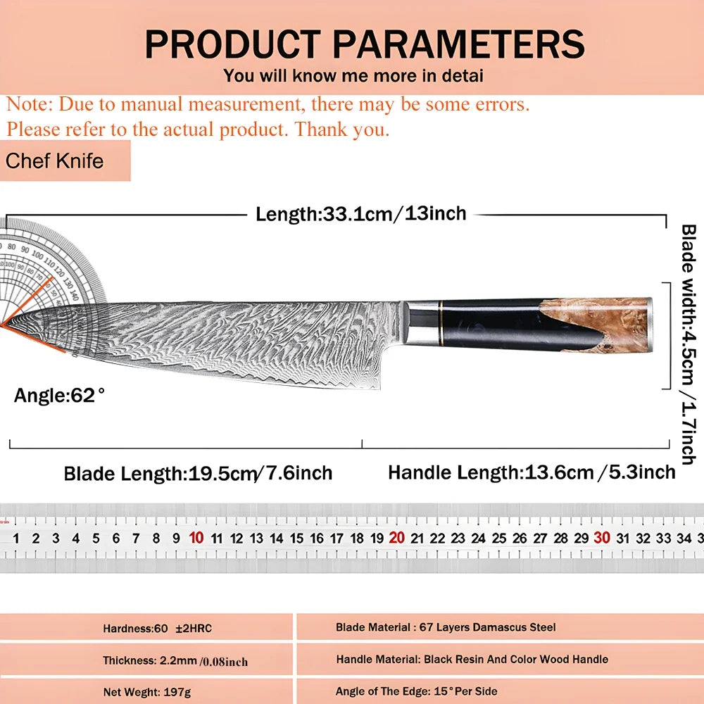 67-Layer Damascus Steel Chef Knife – Kitchen Cleaver Blade