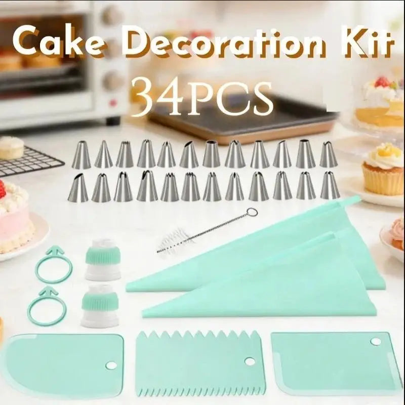 34-Piece Stainless Steel Piping Nozzle Set & Reusable Pastry Bag