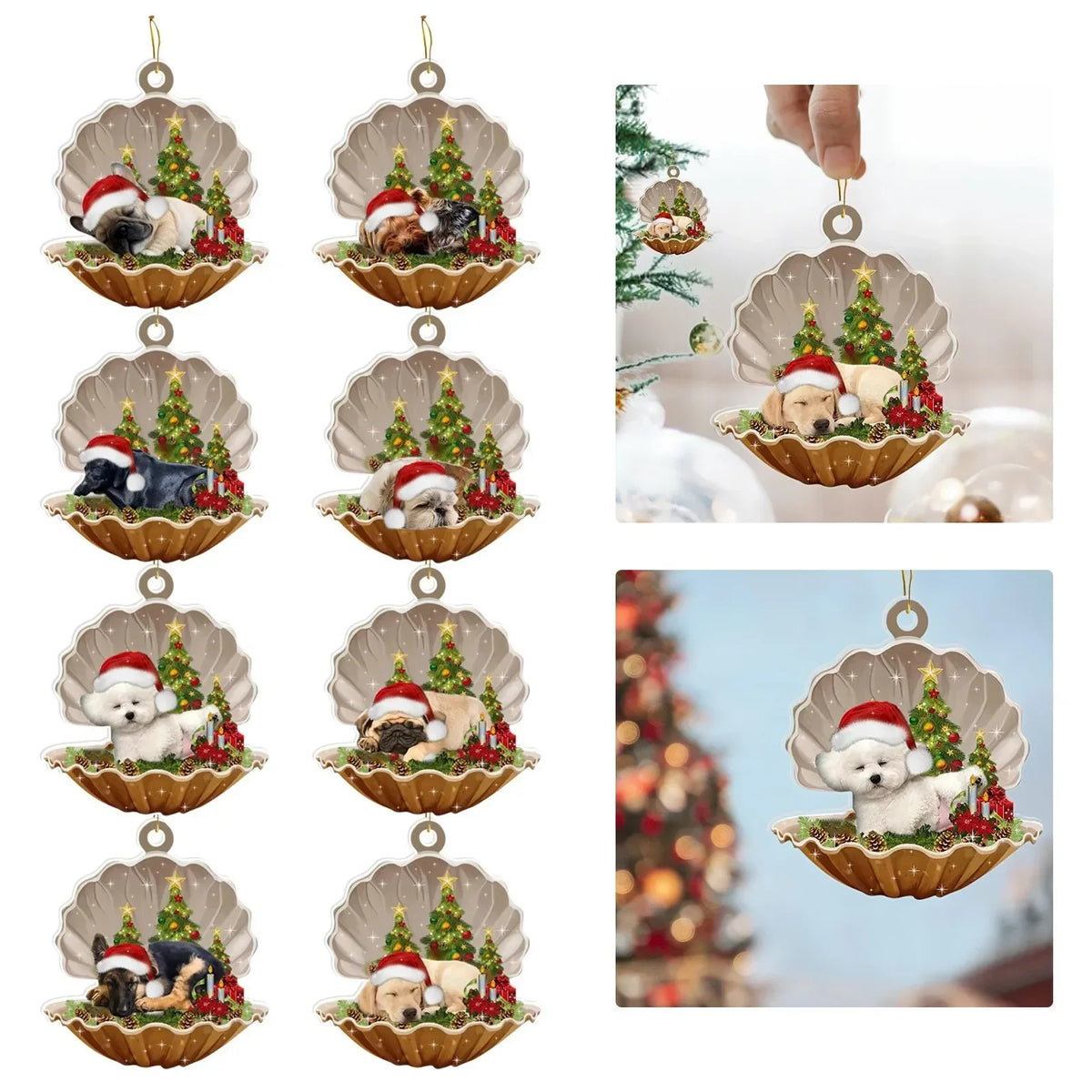 Christmas Puppy Dog Shell Hanging Ornament | Xmas Tree Pendant