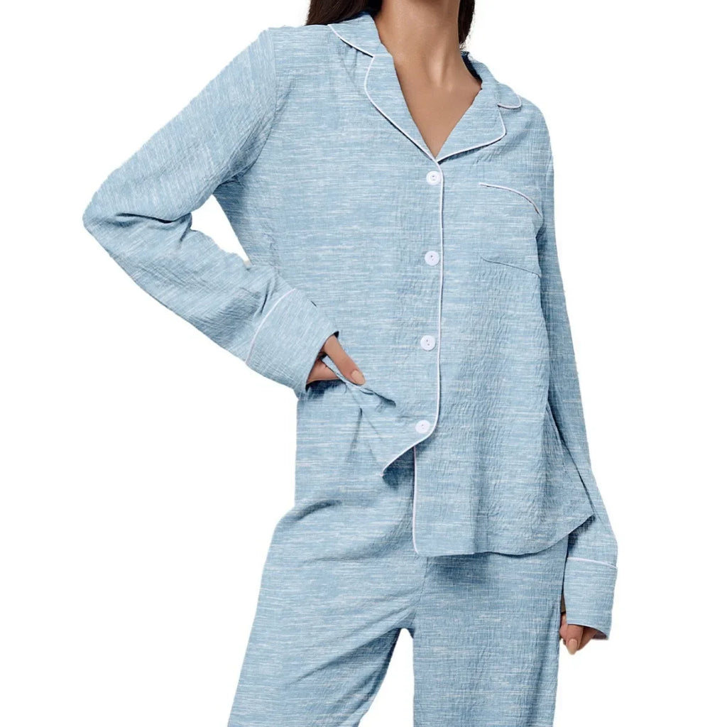 Women's Lapel Pajama Set – 2-Piece Long Sleeve Loungewear
