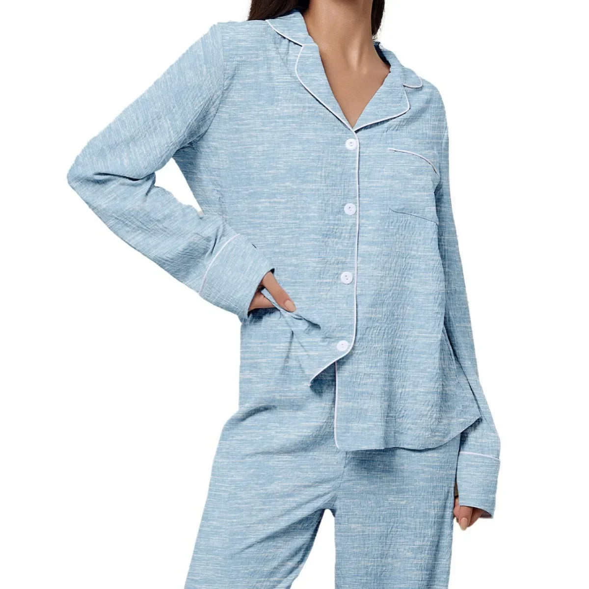 Women's Lapel Pajama Set – 2-Piece Long Sleeve Loungewear