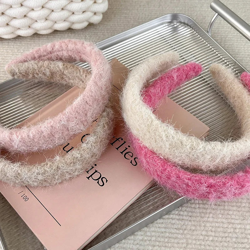 Women's Faux Mink Fur Wide Headband – Warm Plush Hair Hoop