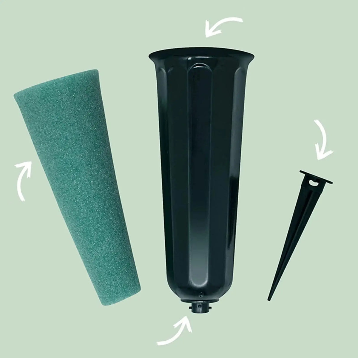 Cemetery Vase with Spike & Foam Insert | Grave Flower Holder