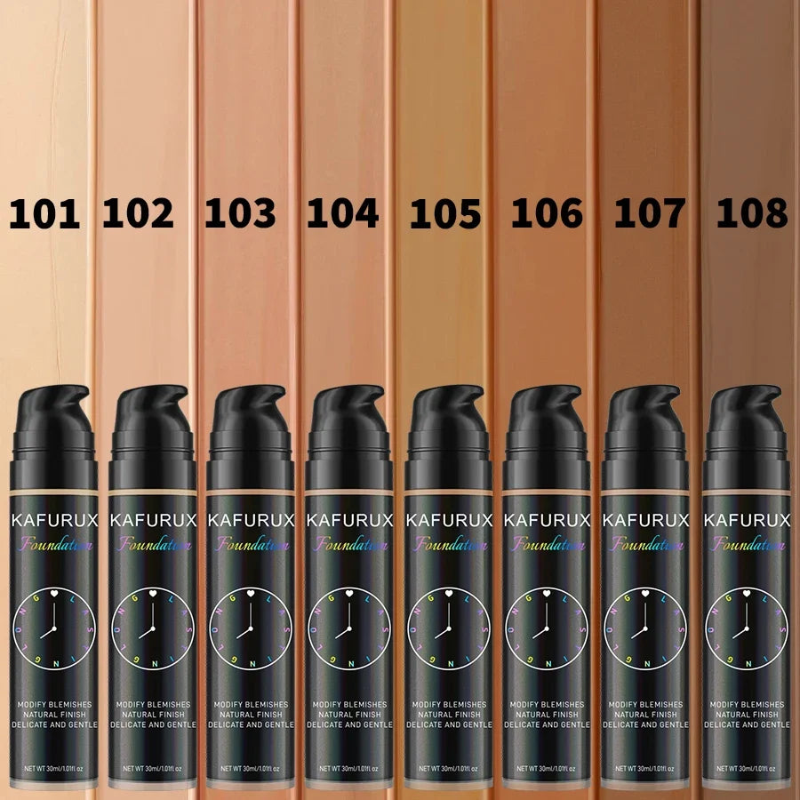 KAFURUX 8-Shade Liquid Foundation – Waterproof Full Coverage