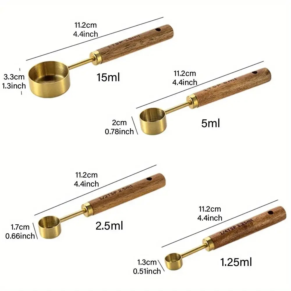 Wooden Handle Stainless Steel Measuring Cups & Spoons Set