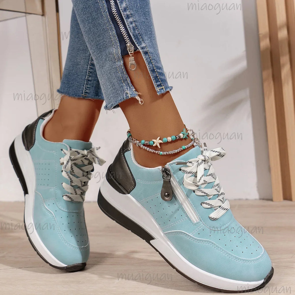 Women's Platform Wedge Sneakers – Breathable Lace-Up Casual Shoes