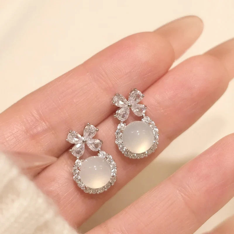 Huitan Bow Opal & CZ Stud Earrings – Women's Fashion Jewelry