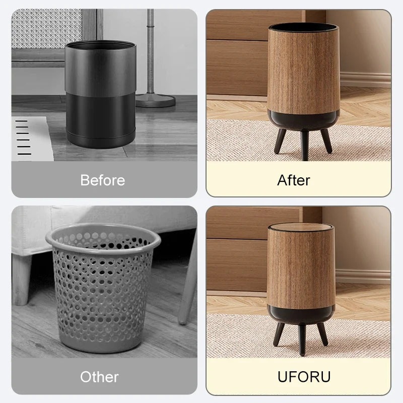 Wood-grain Trash Cans Classic-style Stands Shell-shaped That Resist