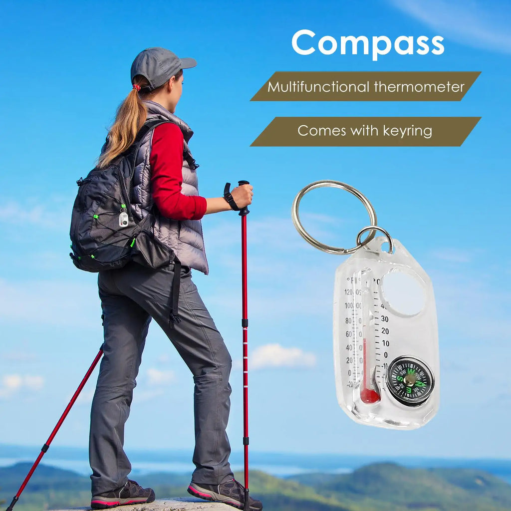 3-in-1 Mini Keychain Compass & Thermometer | Camping Tool