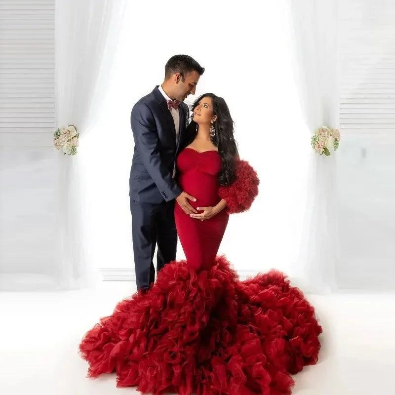 Maternity Tulle Maxi Gown | Ruffle Photoshoot Baby Shower Dress