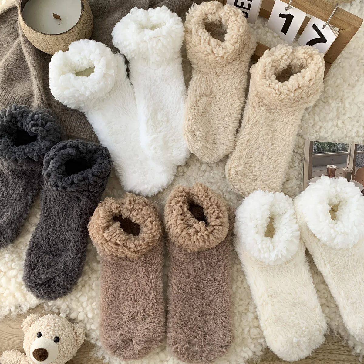 Women's Plush Coral Velvet Socks | Warm Fuzzy Home Socks 3pc