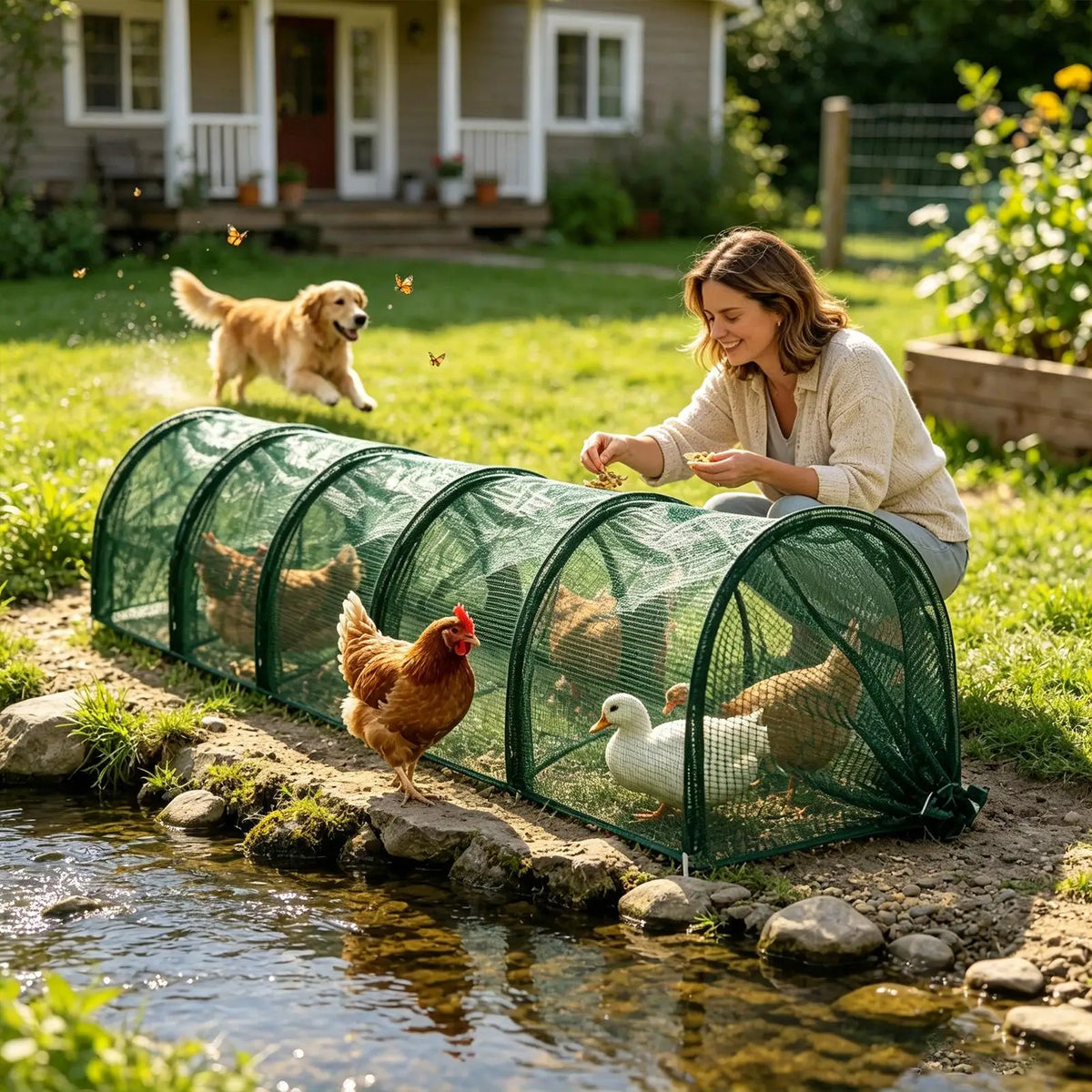 Foldable Chicken Tunnel Run – Outdoor Poultry & Pet Enclosure