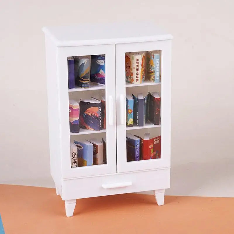Miniature Dollhouse Cabinet Set with 20 Books | 1:6 & 1:12 Scale