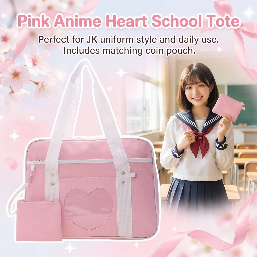Anime JK Style Tote Bag – Cute Floral Sweetheart School Bag