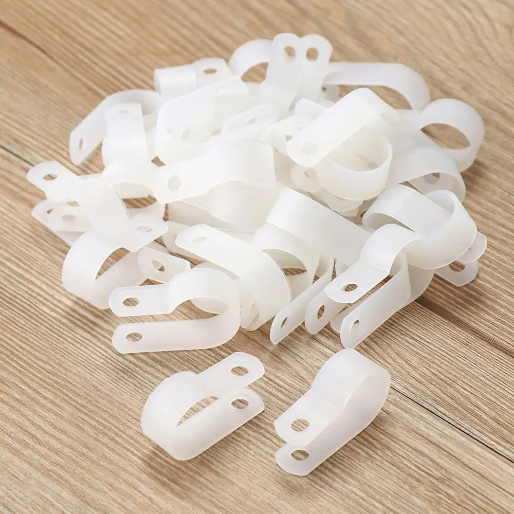 R-type Nylon Cable Clamp Plastic P Clips Black Fasteners Mounting Fix