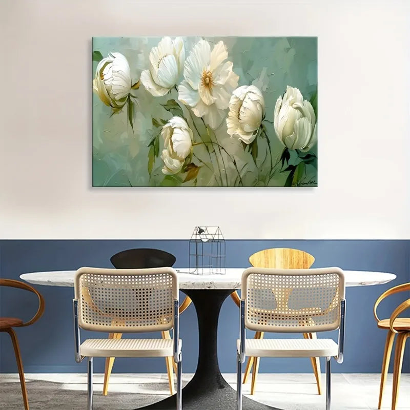 White Floral Canvas Art Print | French Country Wall Decor