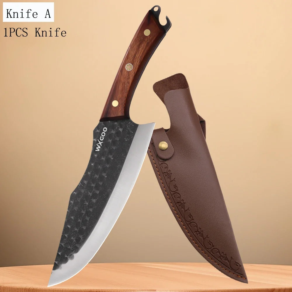 WXCOO High Carbon Forged Meat Cleaver & Chef Knife Set