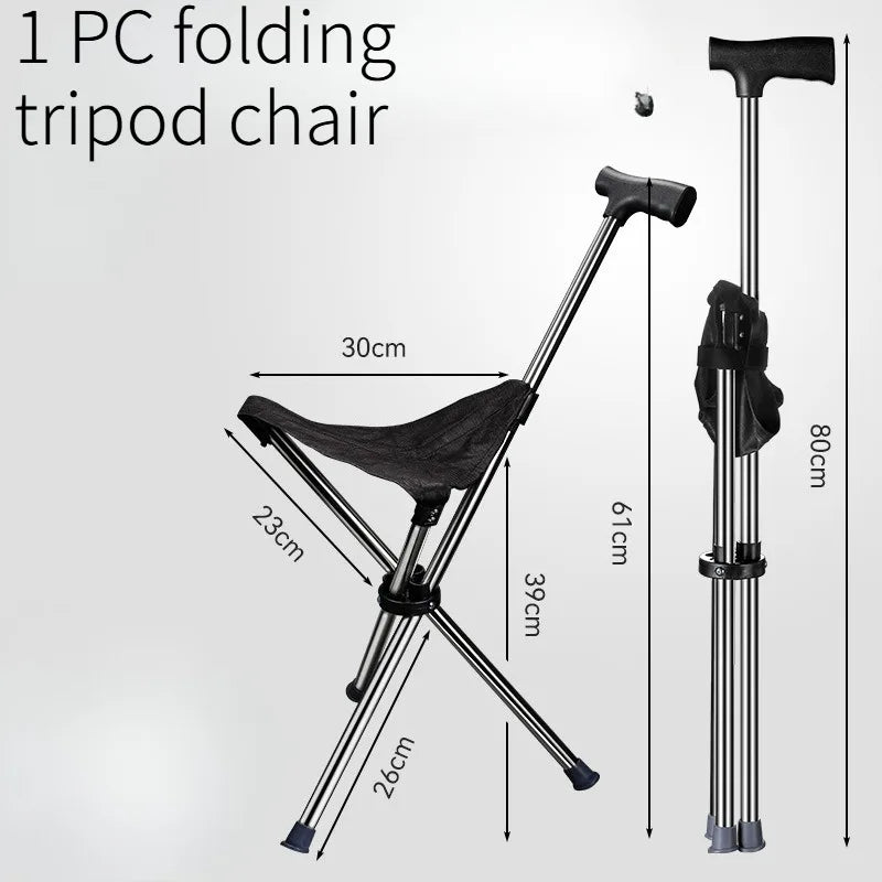 Foldable Cane Chair – Portable Walking Stick Stool for Outdoor