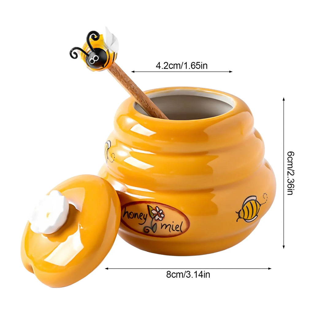 Ceramic Honey Jar with Lid & Wooden Stirring Stick