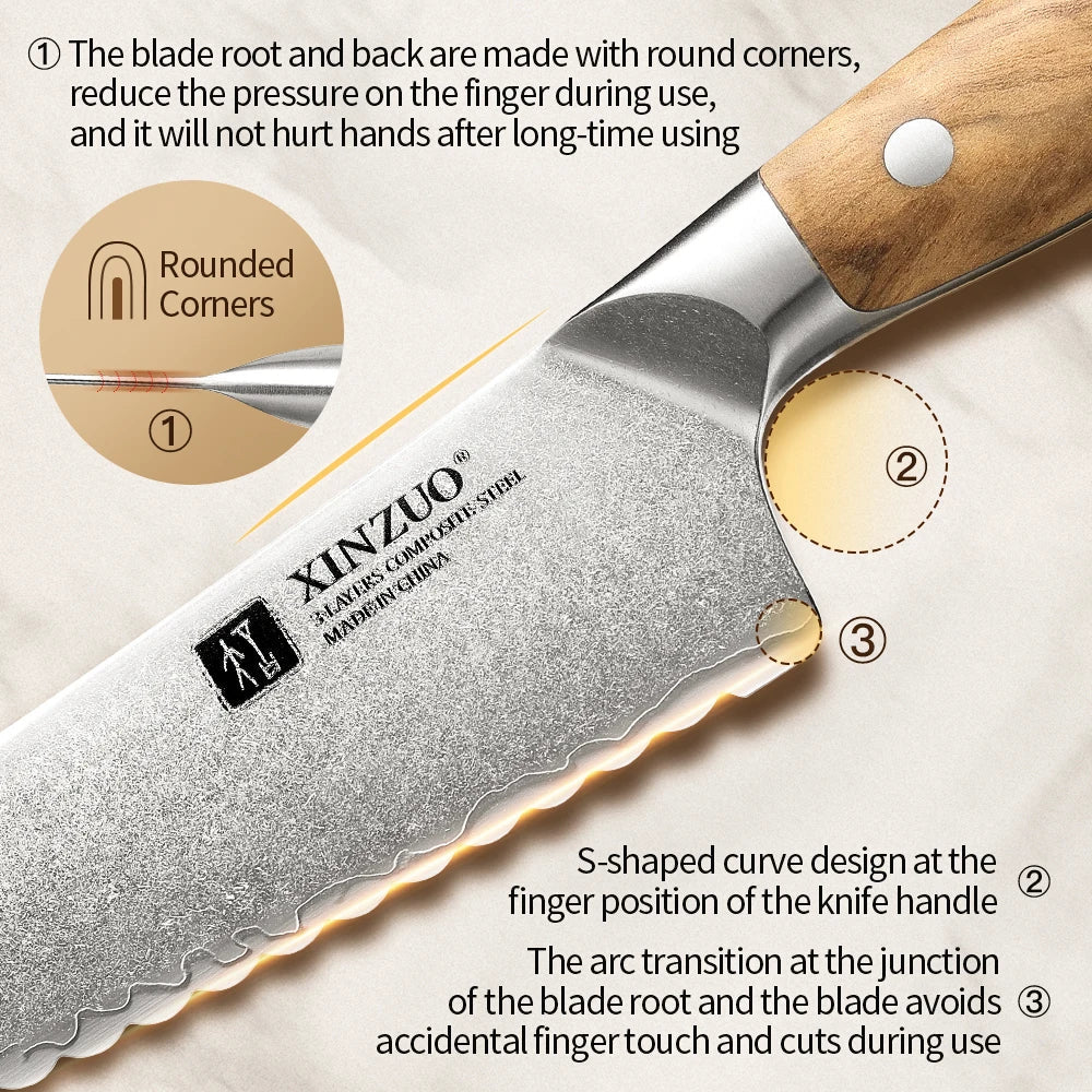 XINZUO 8-Inch Composite Steel Frozen Food Knife – Olive Wood