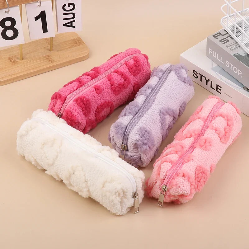 Plush Makeup Bag with Handle | Cute Love Print Travel Pouch