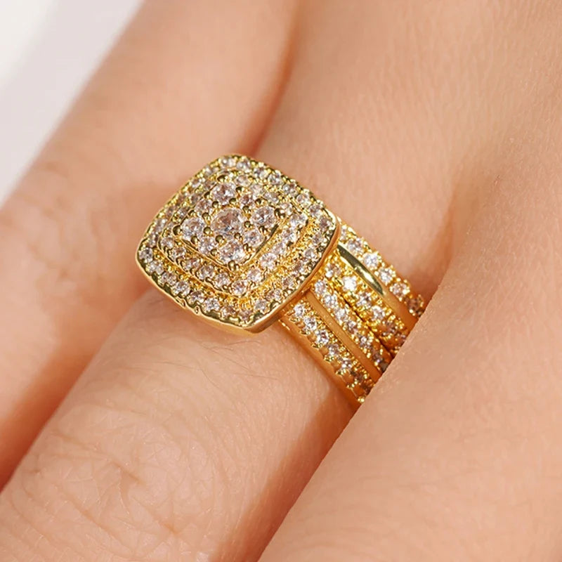 Huitan 2-Pc Gold Bridal Ring Set – Cubic Zirconia Women