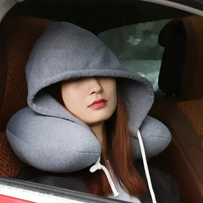 Memory Foam U-Shape Travel Neck Pillow | Hooded Cushion
