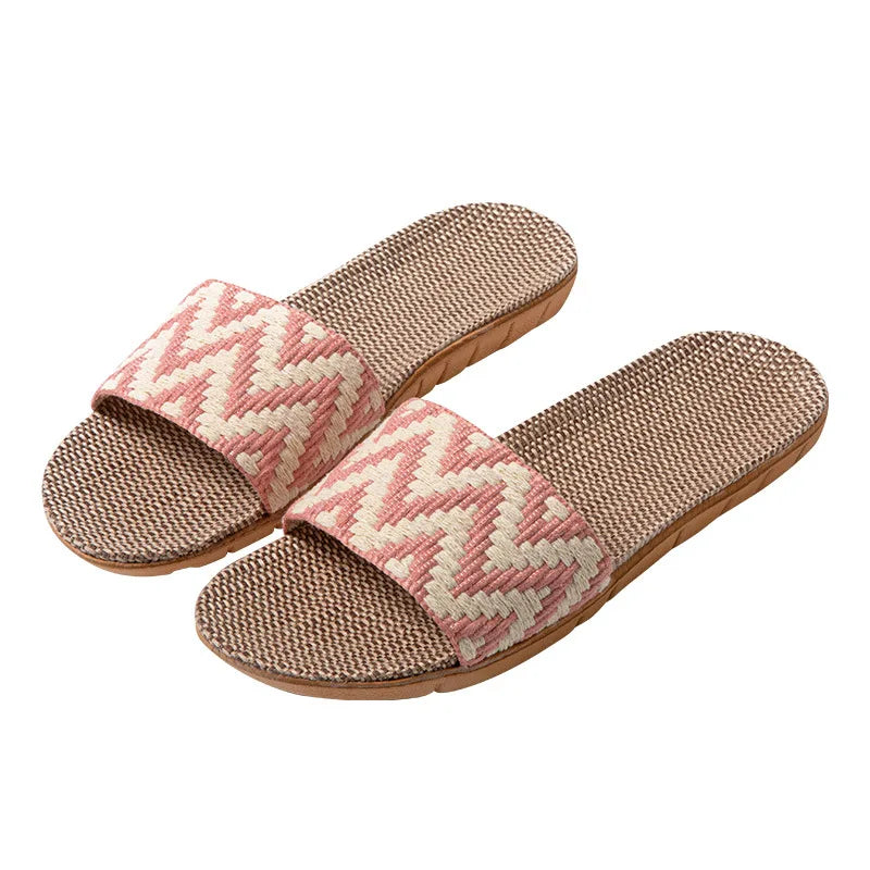 Women's Linen Indoor Slippers – Anti-Slip Thick Sole House Slides