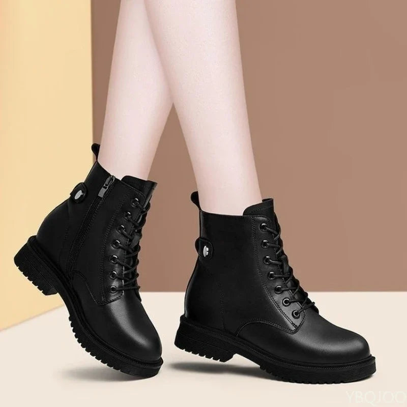Women's Fleece-Lined Mid-Calf Motorcycle Boots – Thick Sole