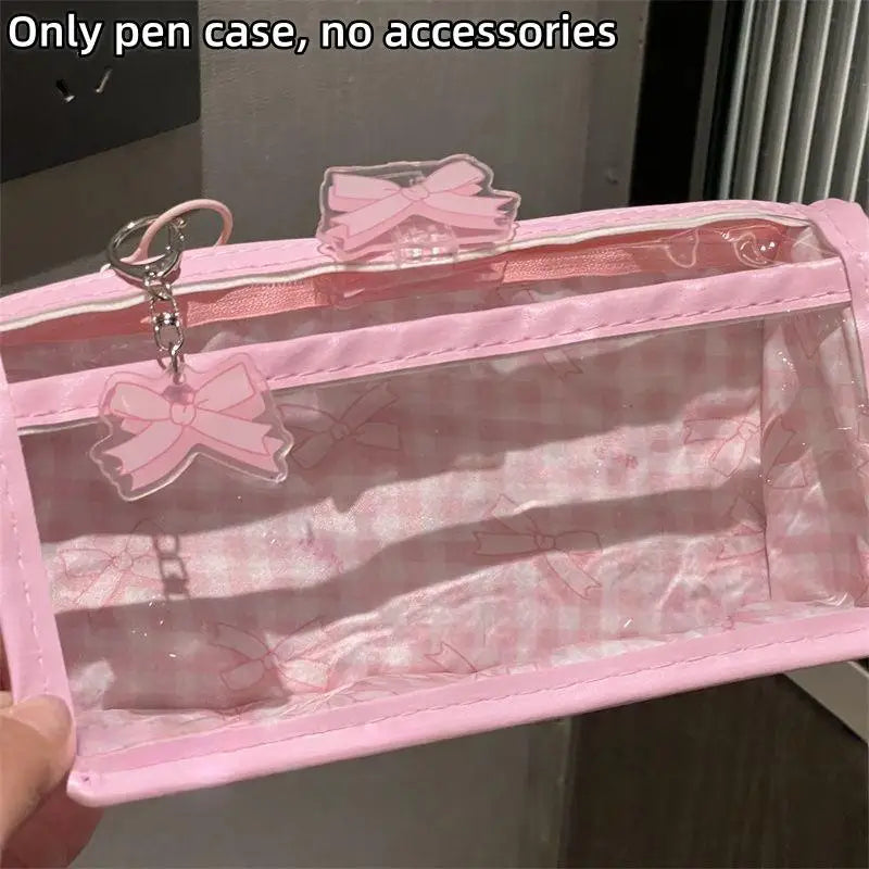Transparent Bow Zipper Pencil Case | Large Capacity Storage Bag