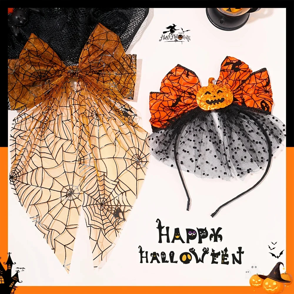 2-Pack Halloween Pumpkin & Spider Web Headbands | Party Props