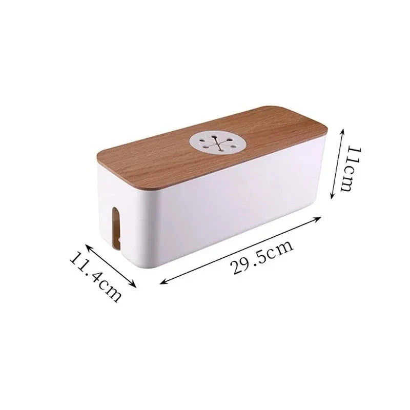 Wooden Cable Storage Box Dustproof Chargers Container Multi