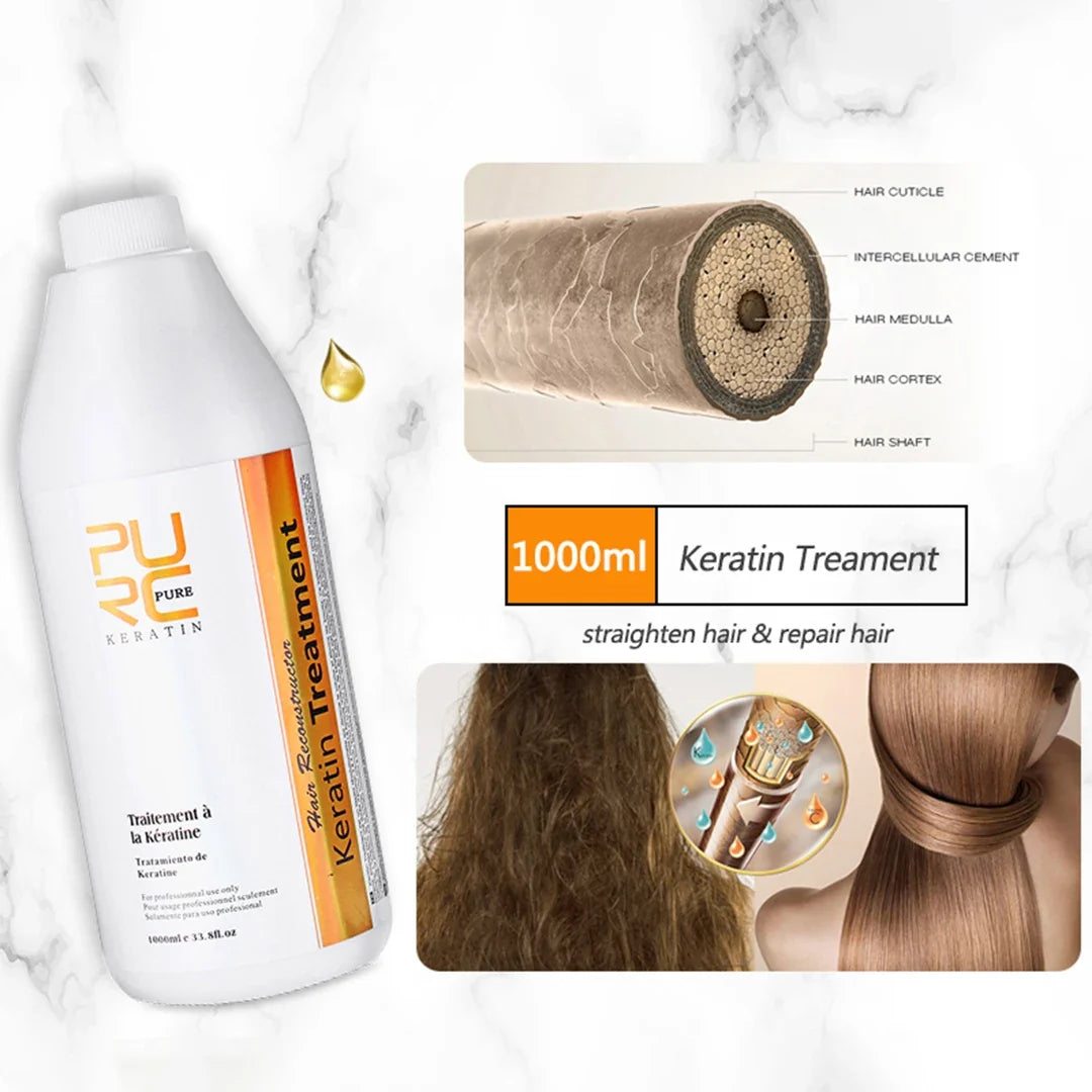 PURC Brazilian Keratin Treatment 1000ml + 300ml Shampoo Set