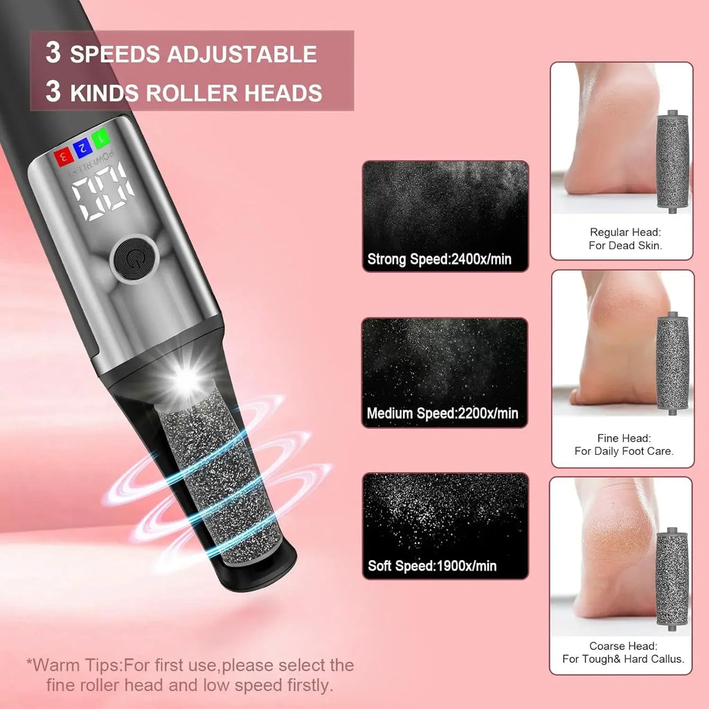 Rechargeable Electric Callus Remover | LED Display & Roller Heads